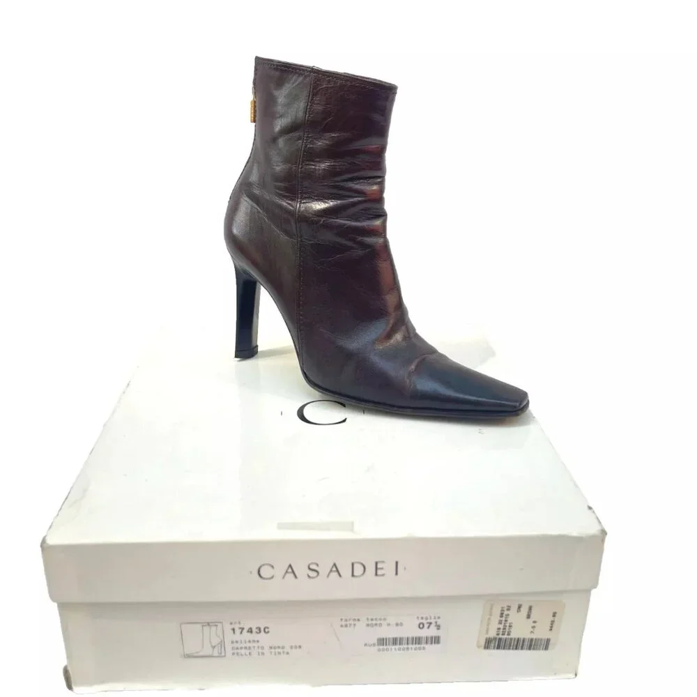 Auc CASSADEI Pellami Brown Leather Back Zip Pointy Ankle Boots Made in Italy - Picture 3 of 16